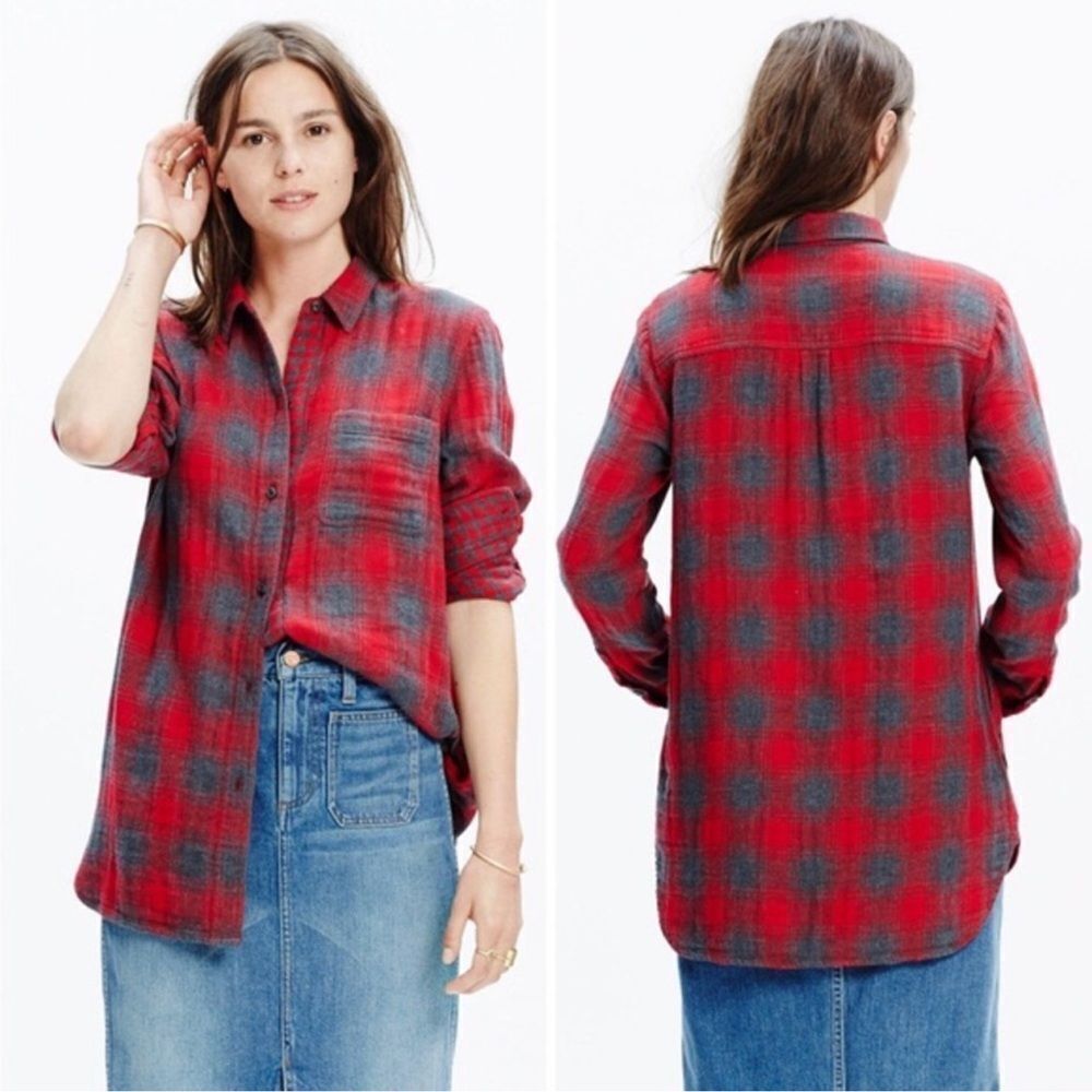 Madewell Ex-Boyfriend Plaid Flannel Button Down Shirt Long Sleeve Sz Small